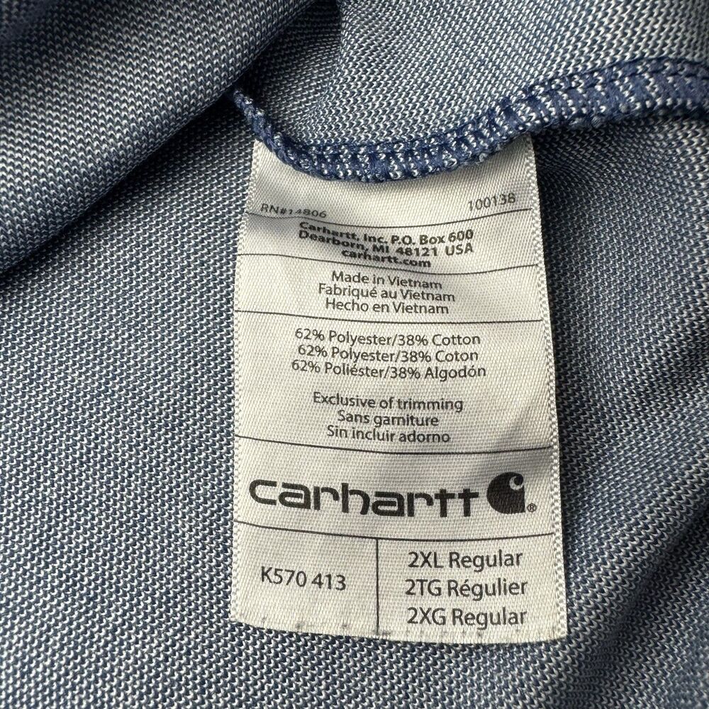 Carhartt Original Fit Short Sleeve Polo Shirt Pocket Blue Men’s 2XL Snag - Picture 4 of 7